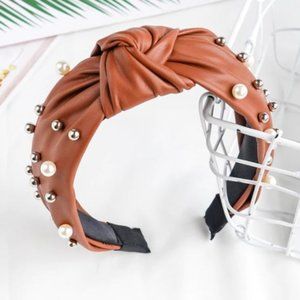Brown Headband Pearl Leather Bohemian Bracelet